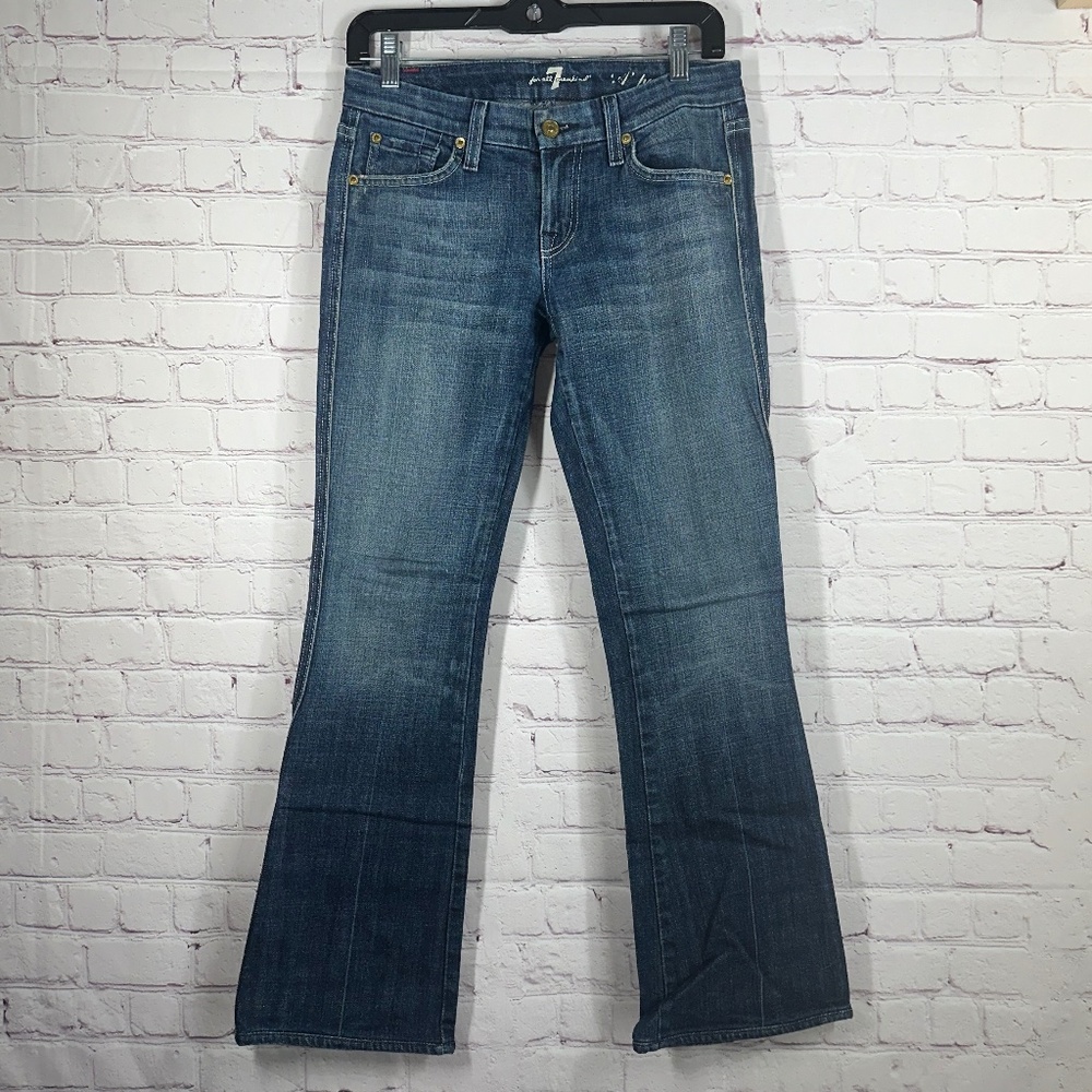 7 For All Mankind Women's A Pocket Flared Denim Jeans Med Wash Size 26 Inseam 29